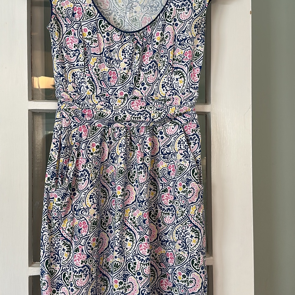 Boden Navy Paisley Jersey Mini Dress with Pink & Yellow Accents